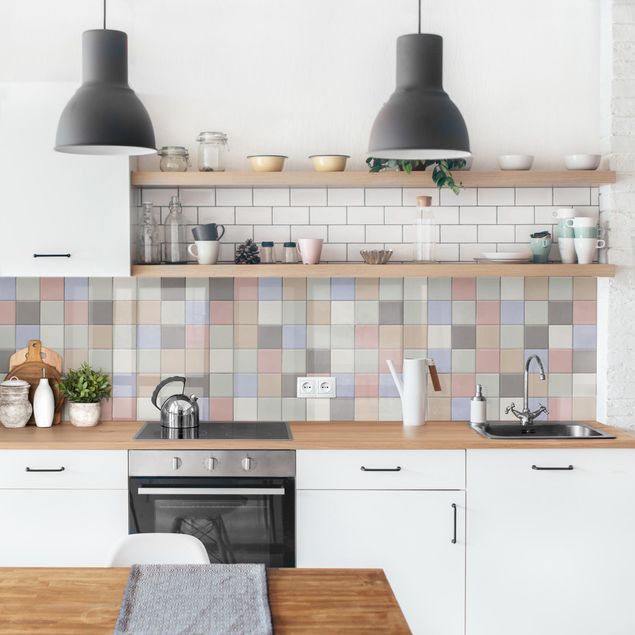 Küchenrückwand Folie Fliesenoptik Mosaik Fliesen - Shabby Bunt