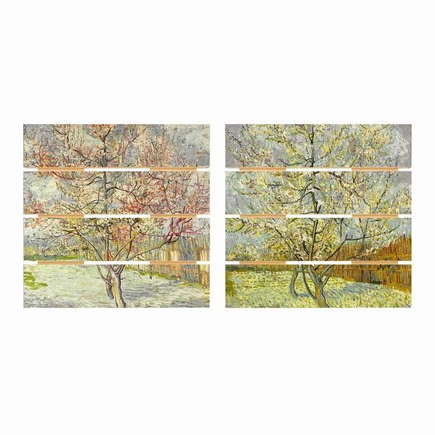 Holzbild Natur Vincent van Gogh - Blühende Pfirsichbäume im Garten