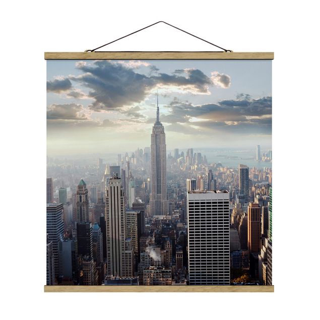 Stoffbild mit Posterleisten - Sonnenaufgang in New York - Quadrat 1:1