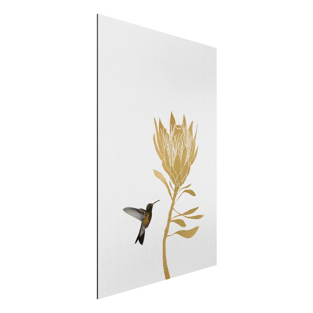 Wandbilder Tiere Kolibri und tropische goldene Blüte