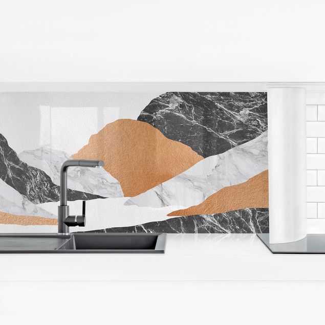 Küchenrückwand abstrakt Landschaft in Marmor und Kupfer II