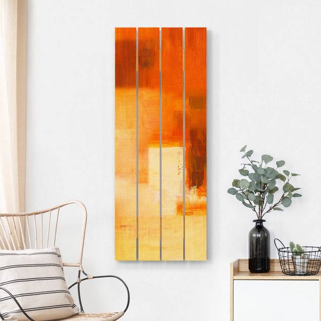 Moderne Holzbilder Komposition in Orange und Braun 03