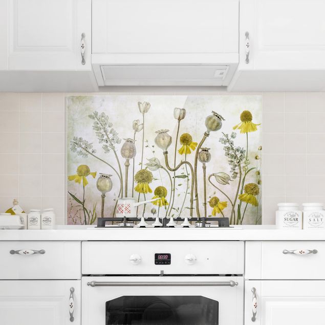 Küchenrückwand Glas Motiv Blumen Mohn und Helenium