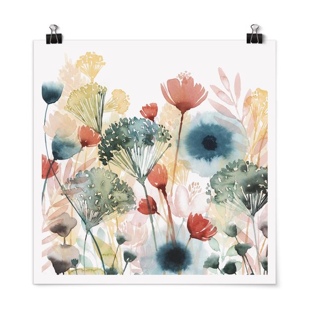Poster Aquarell Wildblumen im Sommer I