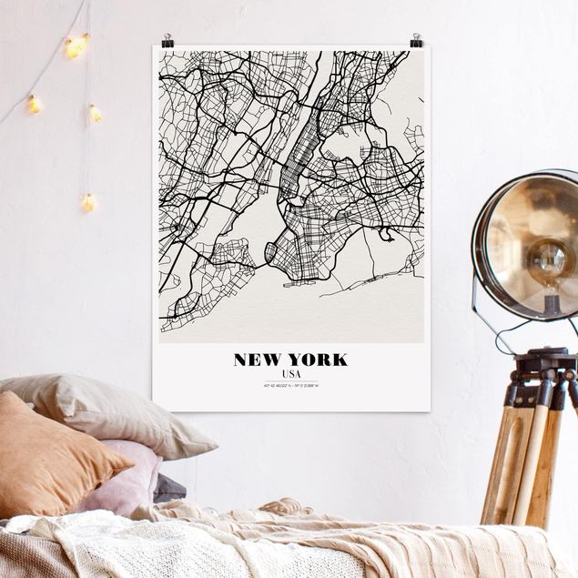Schwarz-Weiß Poster Stadtplan New York - Klassik