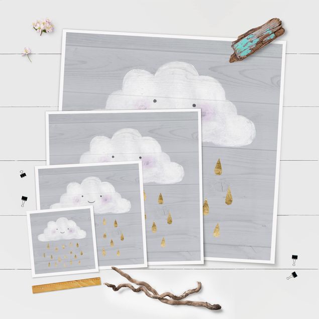 Poster - Wolke mit goldenen Regentropfen - Quadrat 1:1