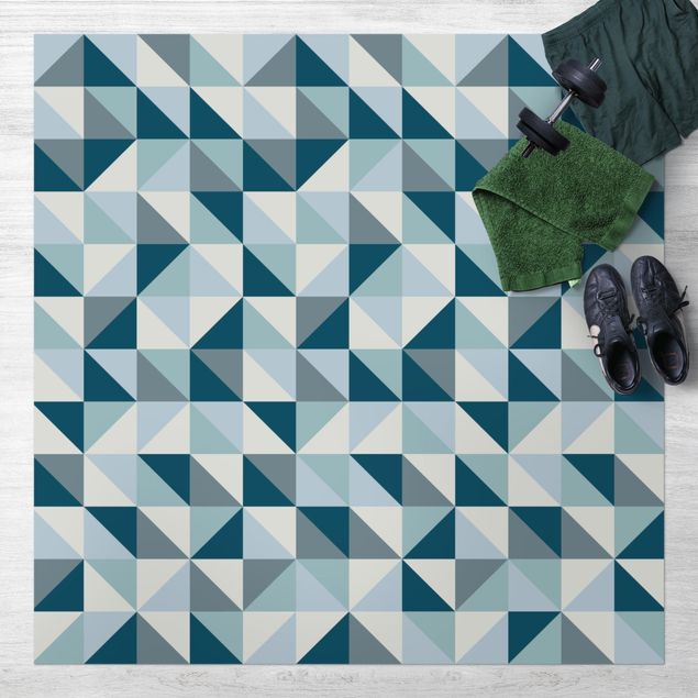 Aussen Teppich Blaues Dreieck Muster