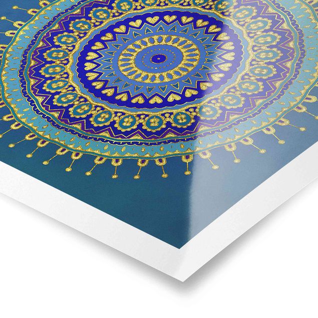 Poster - Mandala Blau Gold - Quadrat 1:1