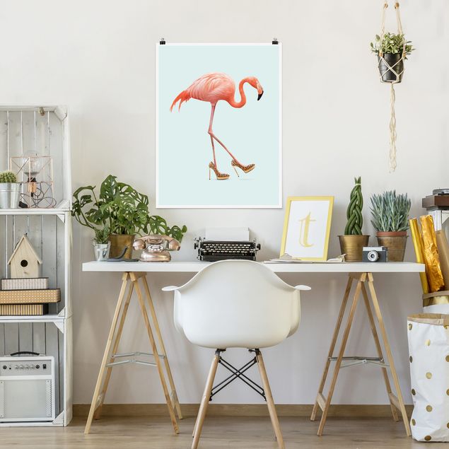 Poster Kunstdruck Flamingo mit High Heels