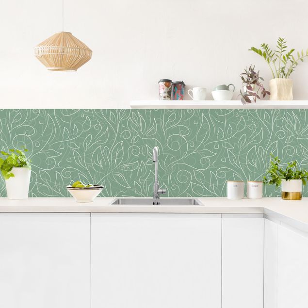 Küchenrückwand Muster Wildes Pflanzen Muster auf Grün