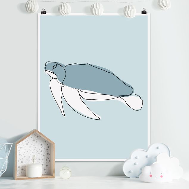 Poster Kinderzimmer Tiere Schildkröte Line Art