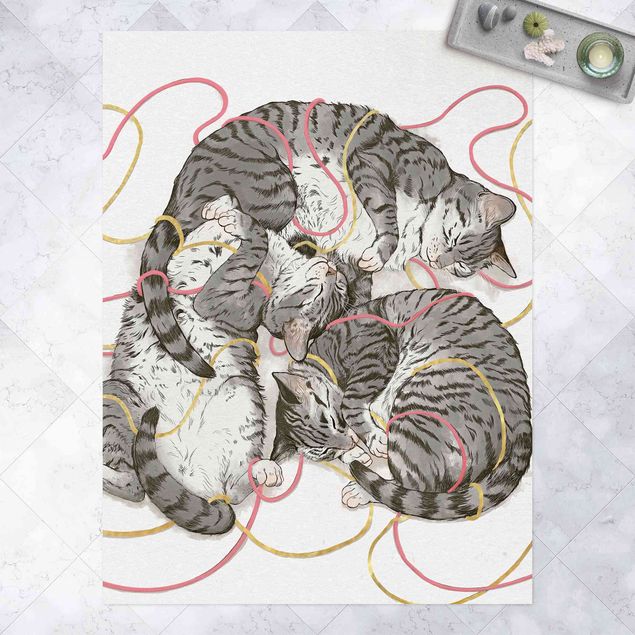 Aussen Teppich Illustration Graue Katzen Malerei