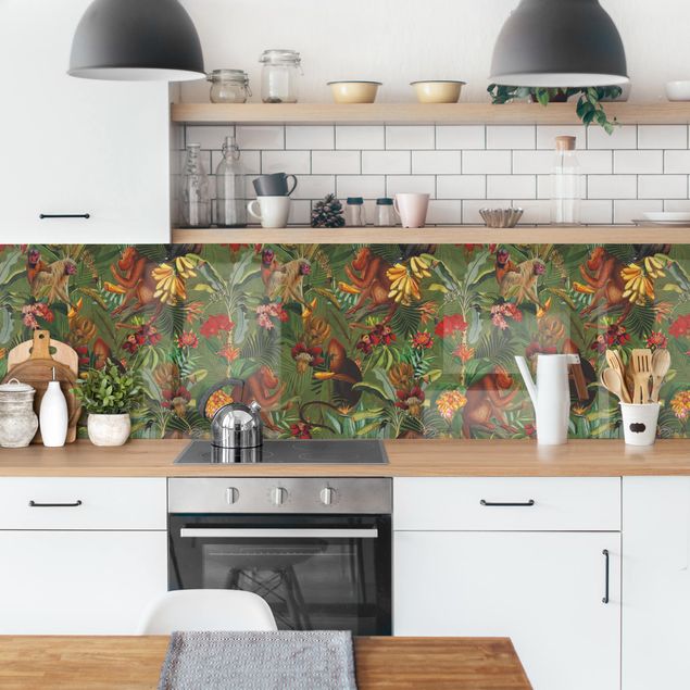 Küchenrückwand Muster Tropische Blumen mit Affen I
