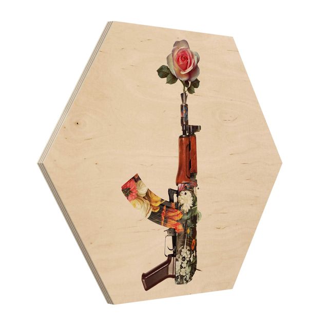 Bilder auf Holz Waffe mit Rose