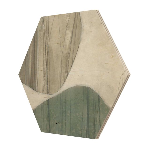 Hexagon Bild Holz - Jadesteine II