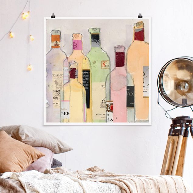 Poster - Weinflaschen in Wasserfarbe I - Quadrat 1:1
