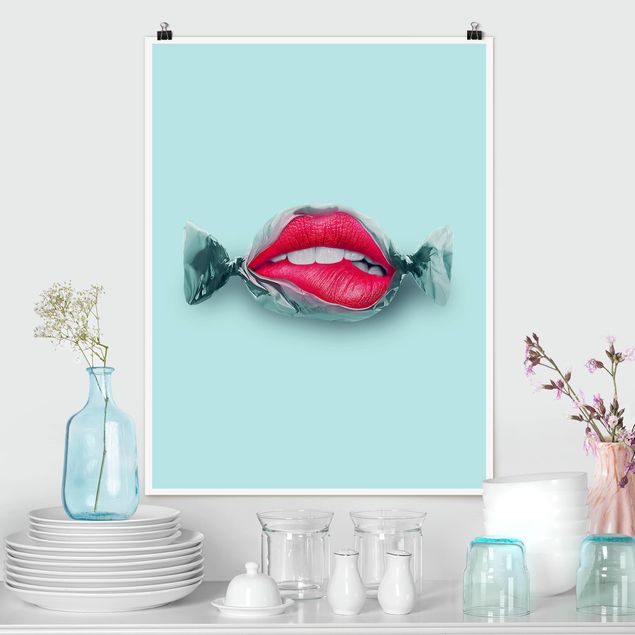 Poster Kunstdruck Bonbon mit Lippen