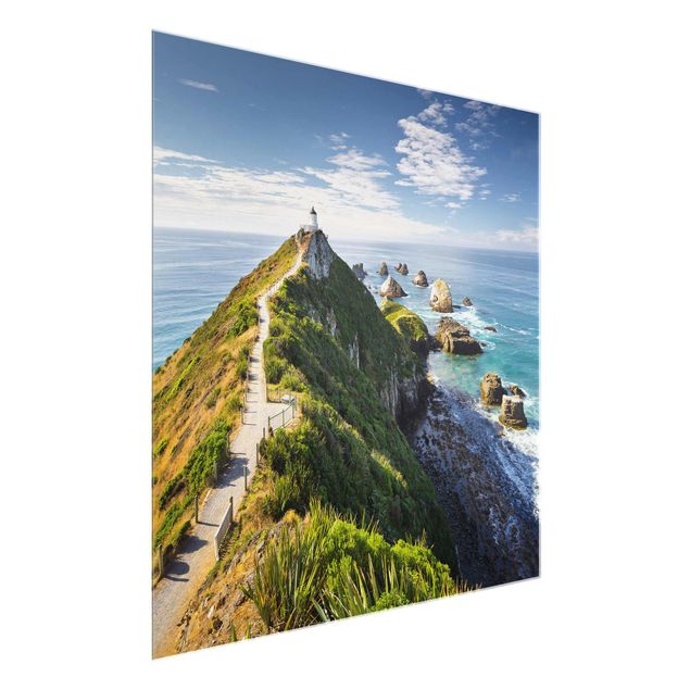XXL Glasbilder Nugget Point Leuchtturm und Meer Neuseeland