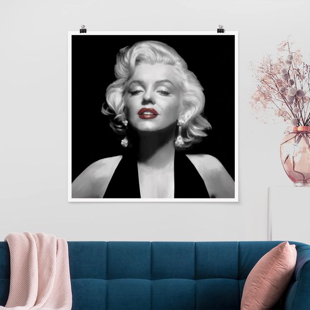 Poster - Marilyn mit roten Lippen - Quadrat 1:1