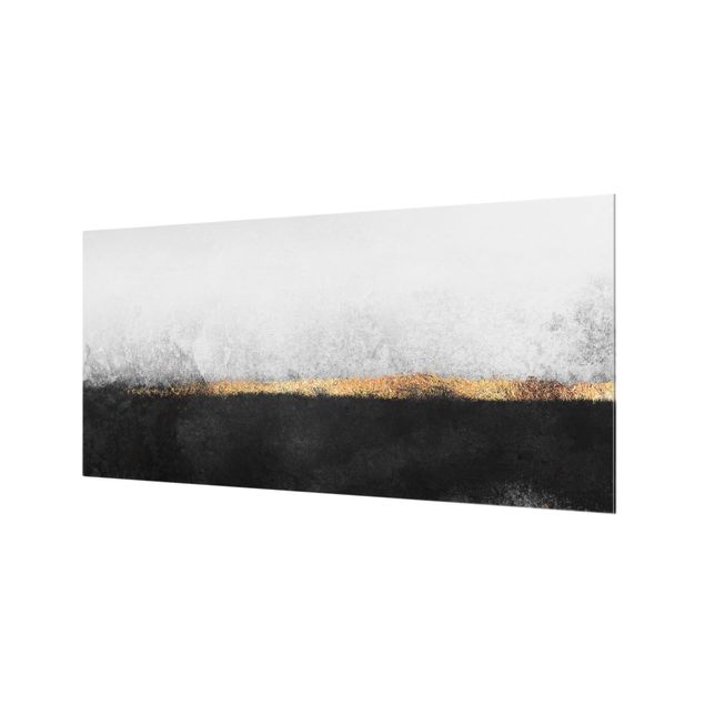 Spritzschutz Glas - Abstrakter Goldener Horizont Schwarz Weiß - Querformat - 2:1