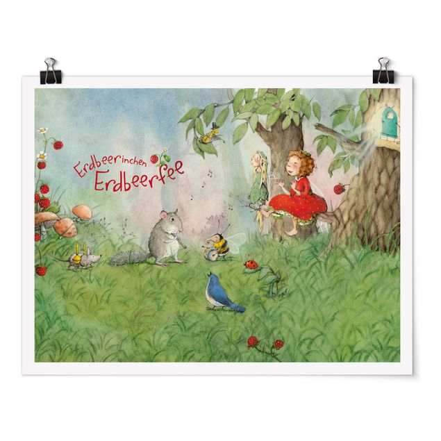 Poster Kinderzimmer grün Erdbeerinchen Erdbeerfee - Zusammen Musizieren