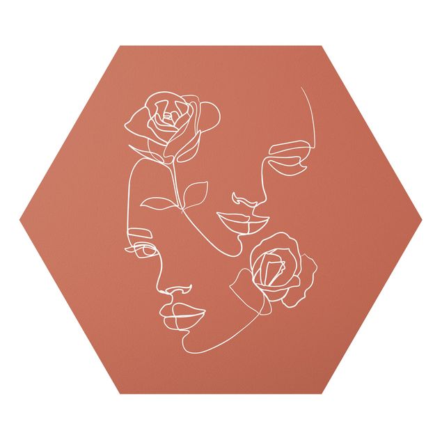 Hexagon Bild Forex - Line Art Gesichter Frauen Rosen Kupfer