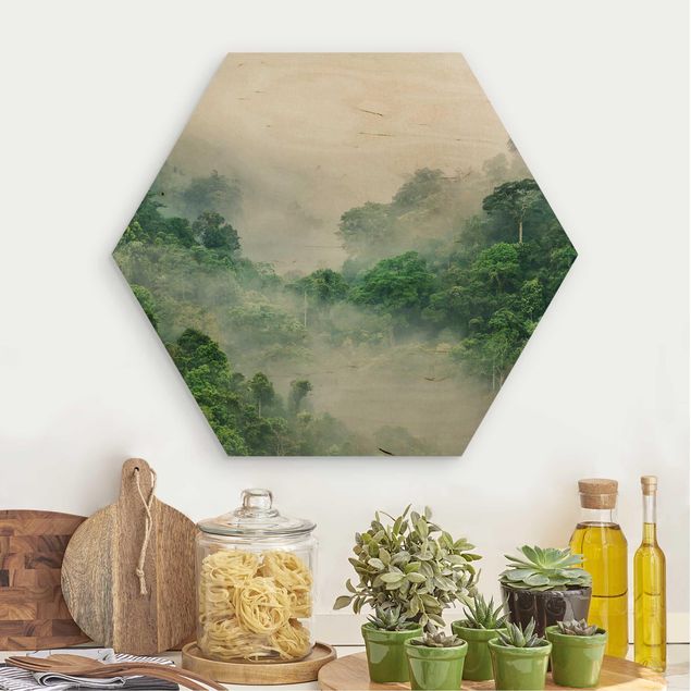 Holzbilder Landschaften Dschungel im Nebel