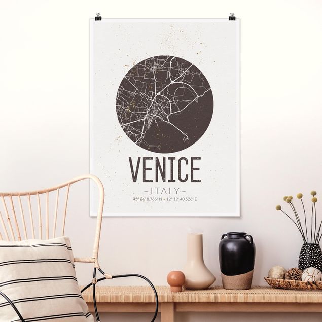 Schwarz-Weiß Poster Stadtplan Venice - Retro
