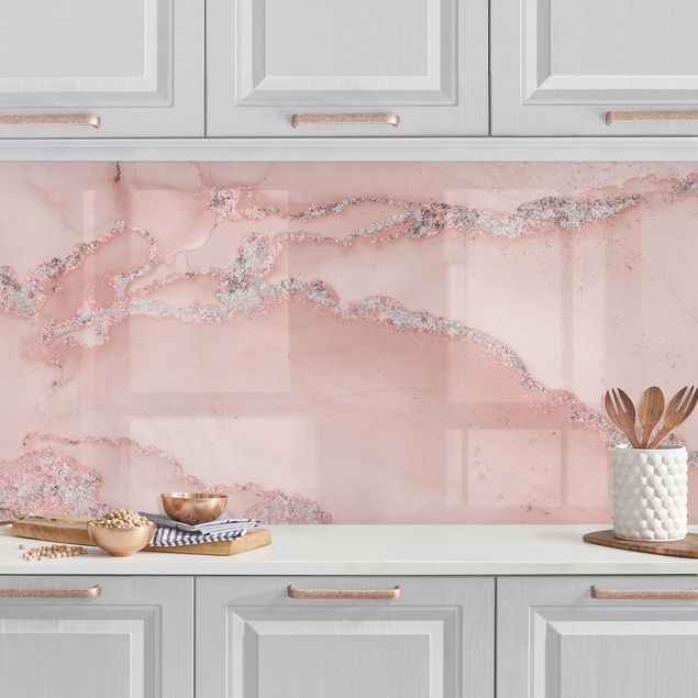 Küchenrückwände Platte Farbexperimente Marmor Rose und Glitzer
