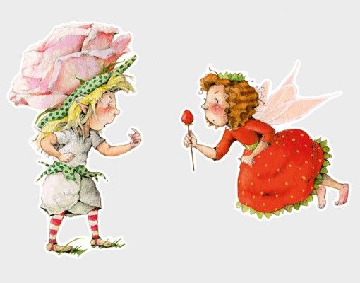 Wandtattoo No.678 Erdbeerinchen Erdbeerfee - Rosa Rose 100x68cm