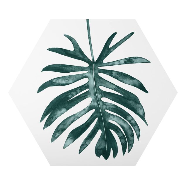 Hexagon Bild Alu-Dibond - Smaragdgrüner Philodendron Angustisectum