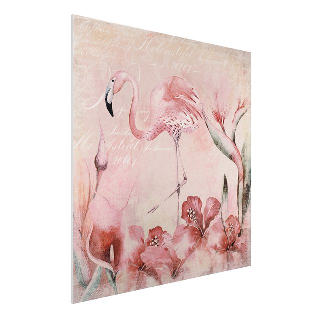 Wandbilder Tiere Shabby Chic Collage - Flamingo