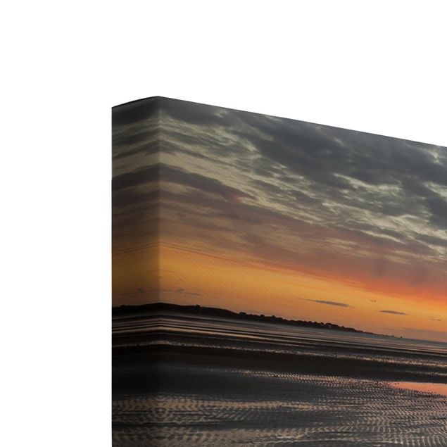 Leinwandbild 3-teilig - Sonnenaufgang im Watt - Quadrate 1:1