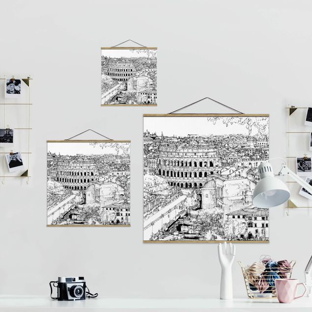 Stoffbild mit Posterleisten - Stadtstudie - Rom - Quadrat 1:1