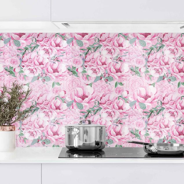 Küchenrückwände Platte Rosa Blütentraum Pastell Rosen in Aquarell II