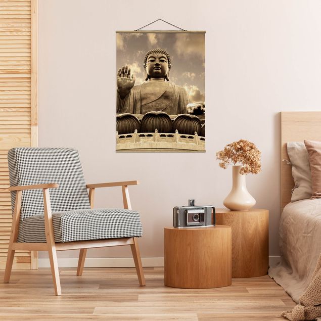 Stoffbilder mit Holzleisten Großer Buddha Sepia