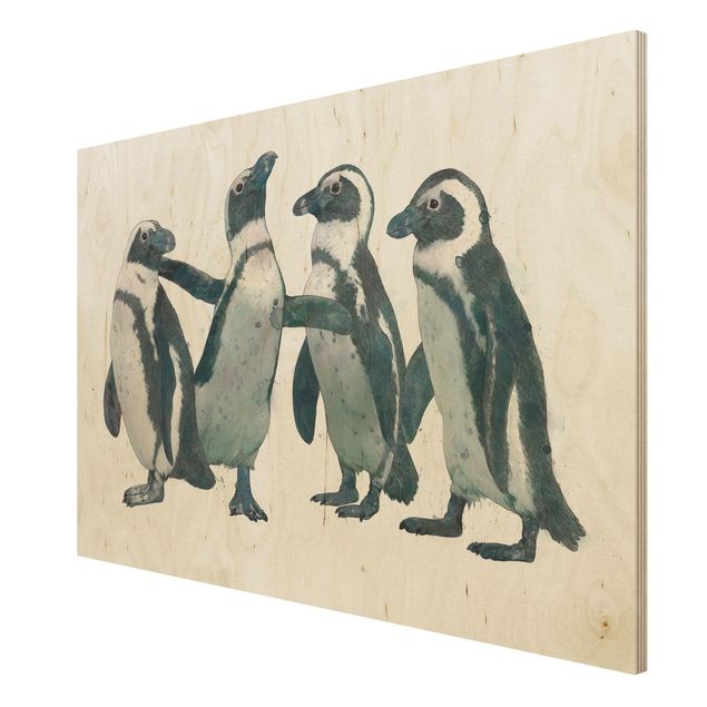 Holzbilder Illustration Pinguine Schwarz Weiß Aquarell