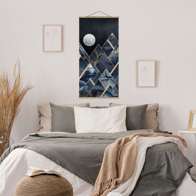 Wandbilder abstrakt Goldener Mond abstrakte schwarze Berge