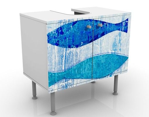 Waschbeckenunterschrank - Fish in the Blue - Maritim Badschrank Blau