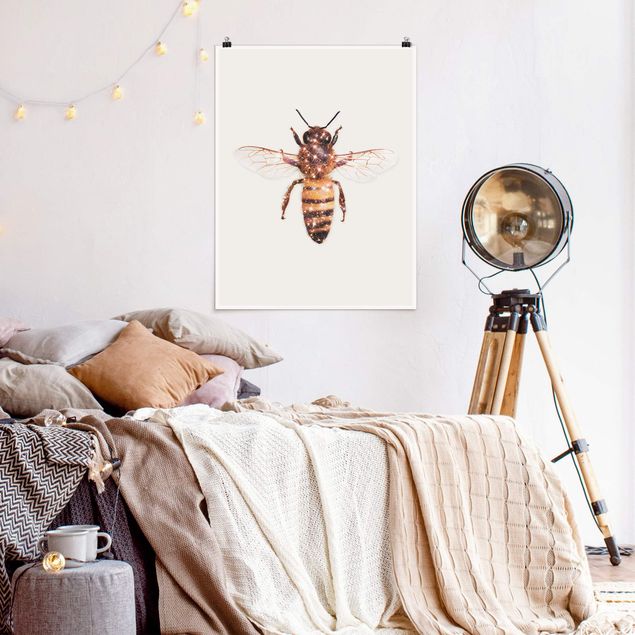 Poster Kinderzimmer Tiere Biene mit Glitzer