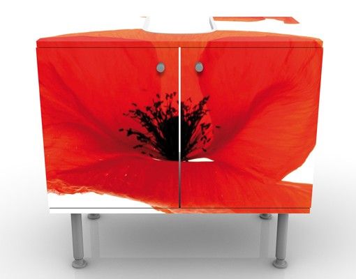 Waschbeckenunterschrank - Charming Poppies - Blumen Badschrank Rot