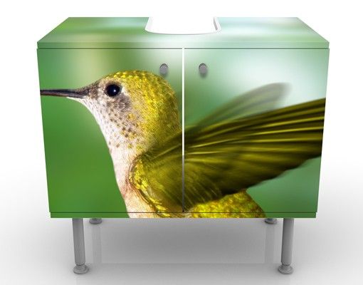 Waschbeckenunterschrank - Kolibri und Blüte - Badschrank Grün