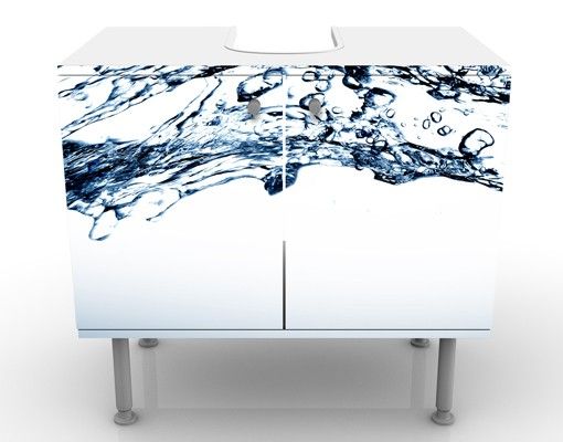 Waschbeckenunterschrank - Water Splash - Badschrank Weiß Blau