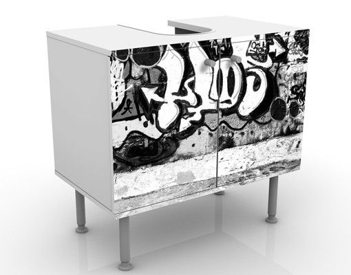 Waschbeckenunterschrank - Graffiti Art - Badschrank Schwarz