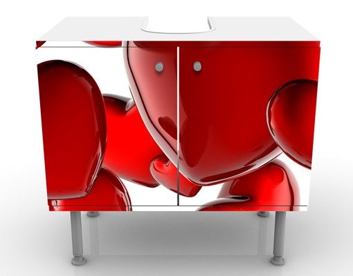 Waschbeckenunterschrank - Herzballons - Badschrank Weiß Rot