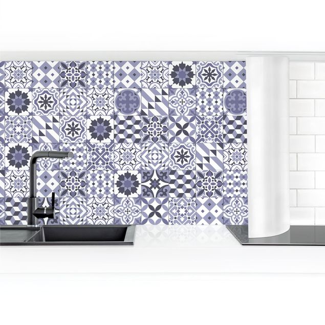 Spritzschutz Küche Fliesenoptik Geometrischer Fliesenmix Violett