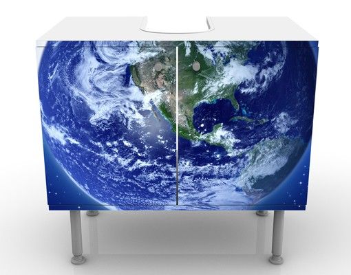 Waschbeckenunterschrank - Erde im Weltall - Badschrank Blau