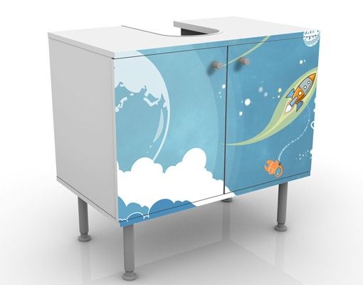 Waschbeckenunterschrank - No.MW16 Buntes Weltraumtreiben - Badschrank Blau