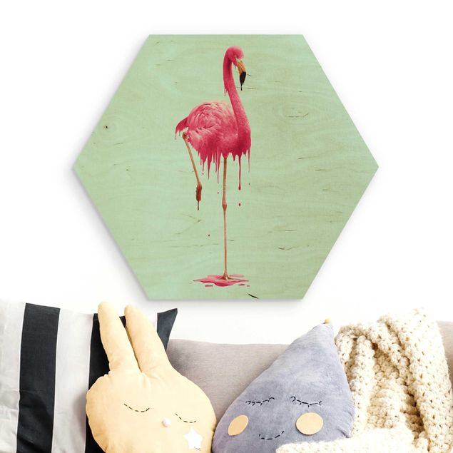 Moderne Holzbilder Schmelzender Flamingo