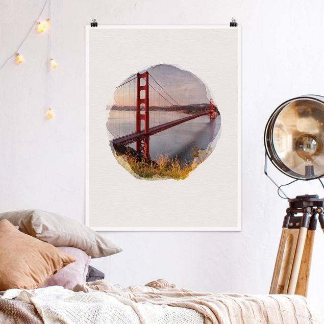 Poster - Wasserfarben - Golden Gate Bridge in San Francisco - Hochformat 4:3